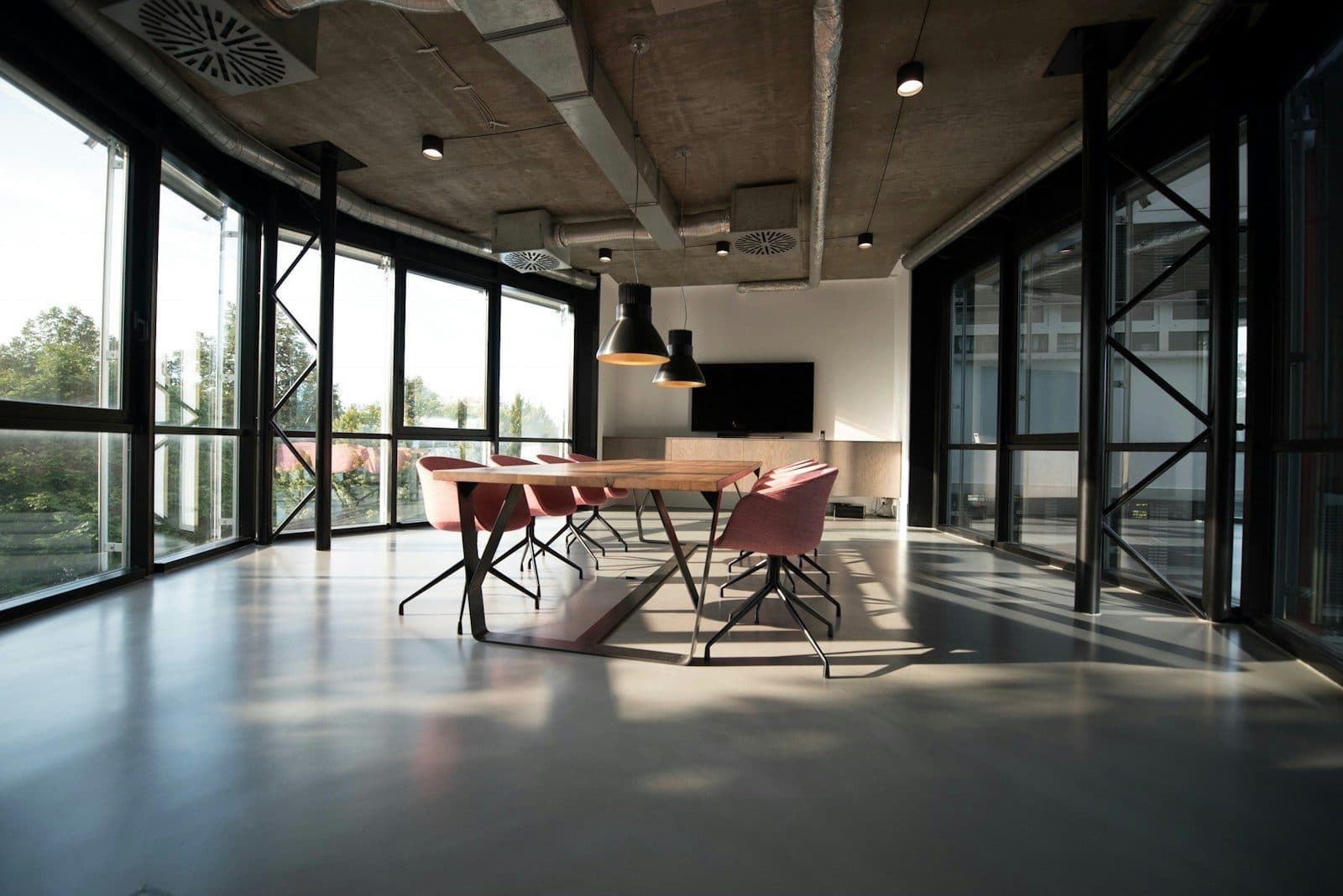 Professionals collaborating in a commercial office